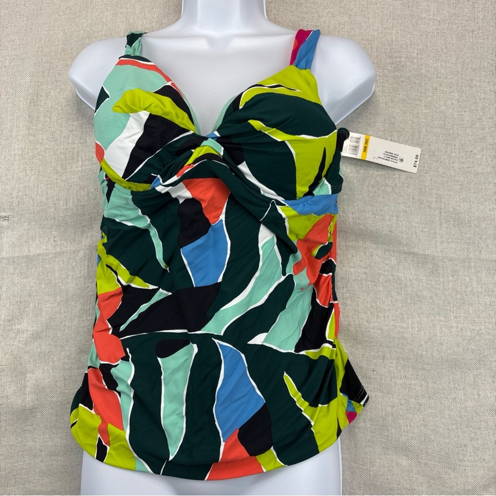 Anne Cole Twist-Front One-Piece Swim in Multi Color Abstract Print